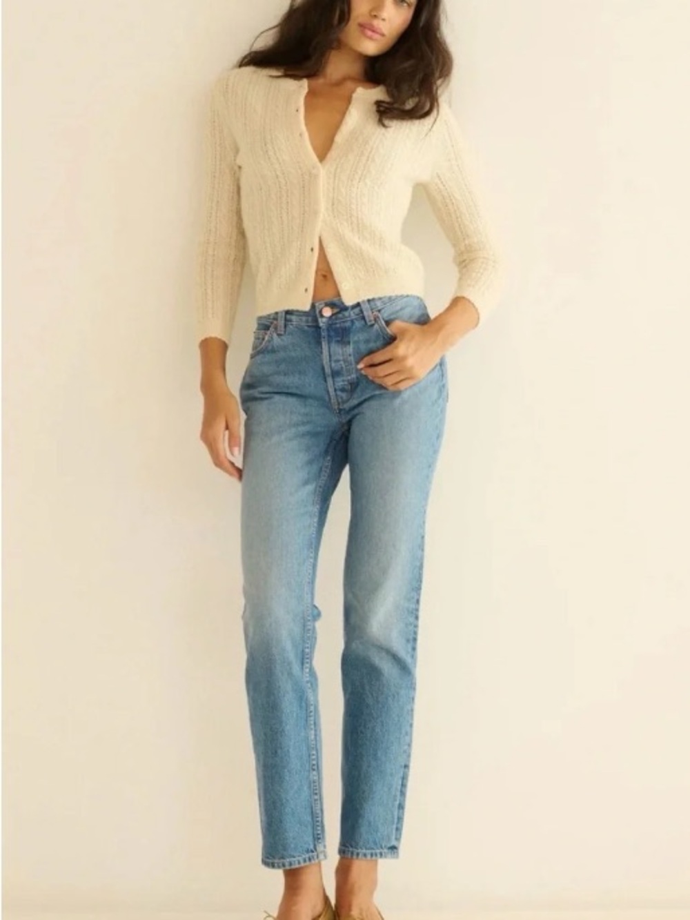 Doen Straight-Leg High-Rise Jeans in Light Blue